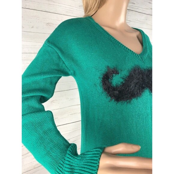 Copper Key Mustache Sweater Small Dark Teal Green 100% Cotton Funny Design - Picture 5 of 12